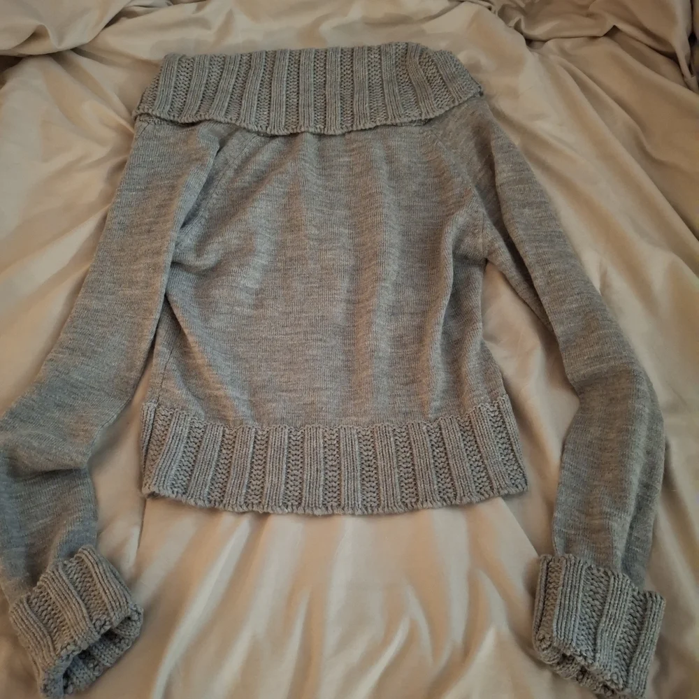 Mingle Girls Gray Knit Sweater With Cowl Neck And Two- Button Closure